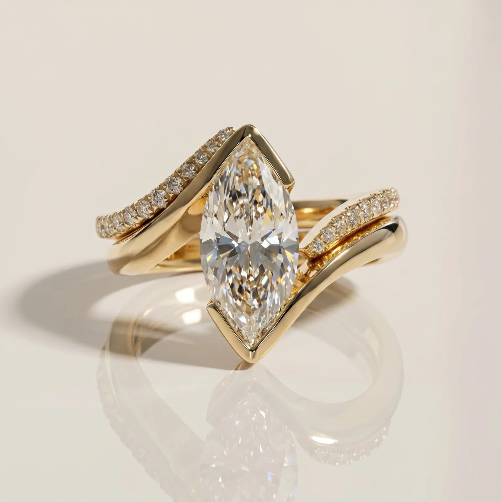 IGI 3.2 Ct Marquise Cut EF/VS1 Lab Grown Diamond Bypass Ring Set 14K Yellow Gold