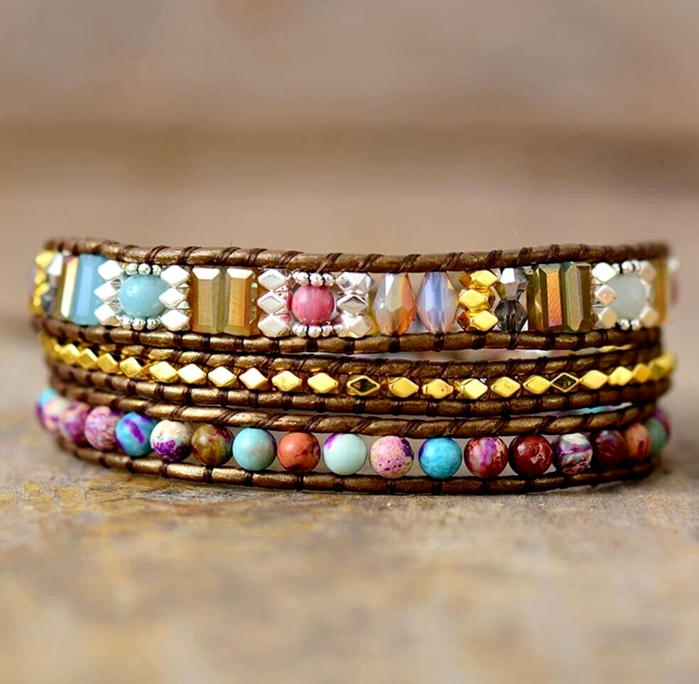 Natural Gemstone Crystal Women Healing Meditation Wrap Handmade Bracelet Gifts