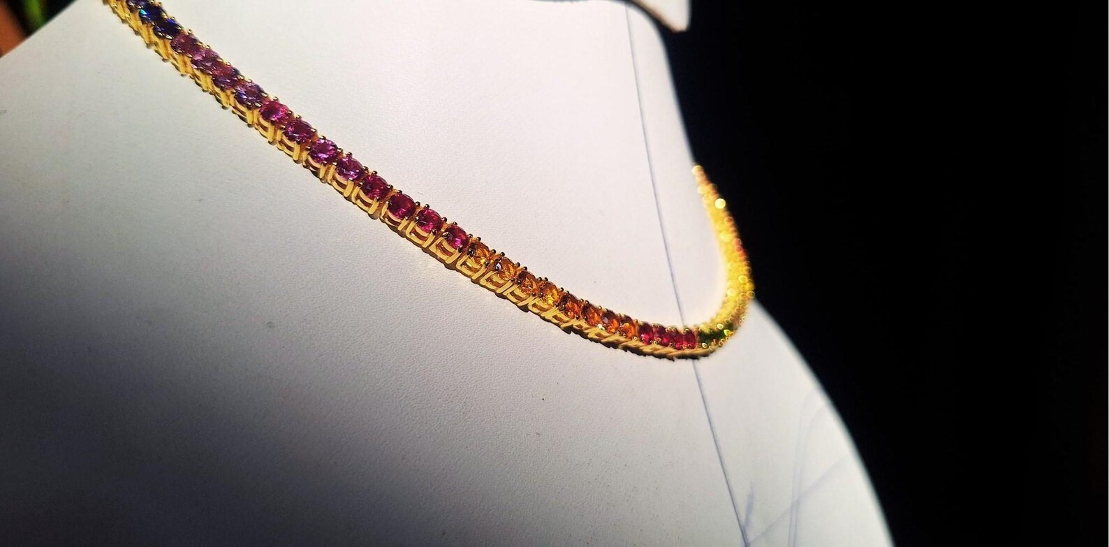15Ctw Round Cut Lab Created Multicolor Rainbow Necklace 14K Yellow Gold Plated