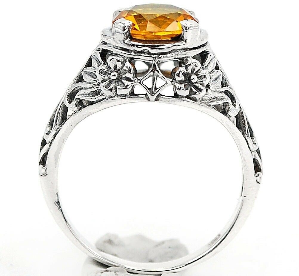 2CT Golden Citrine 925 Sterling Silver Art Deco Ring Sz 8,9 AZ1