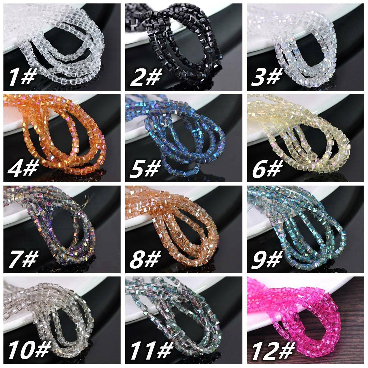100pcs 3mm Cube Square Faceted Crystal Glass Loose Spacer Crafts Beads lot