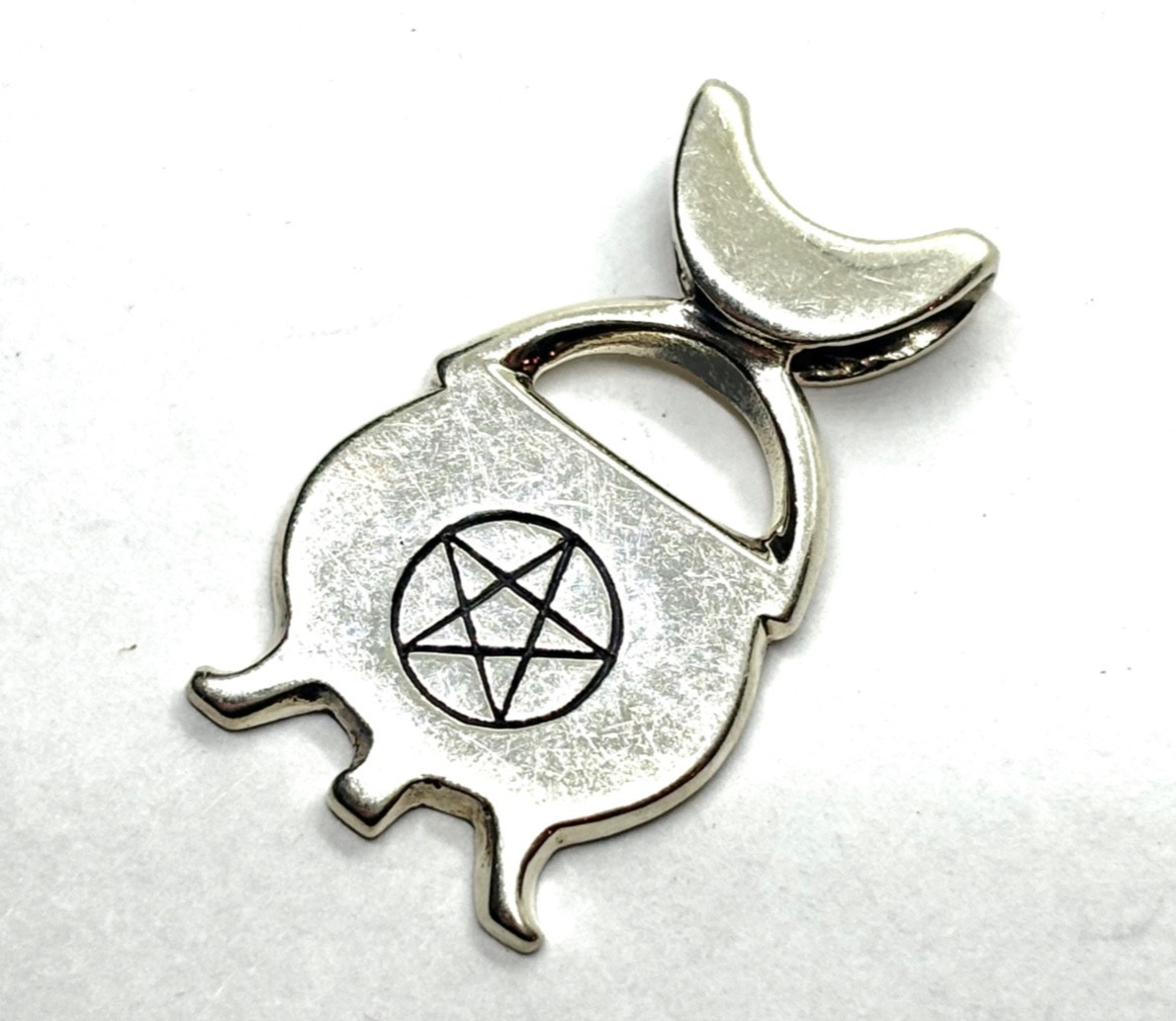 PSCL Peter Stone Sterling Silver Cauldron Pendant With Pentacle