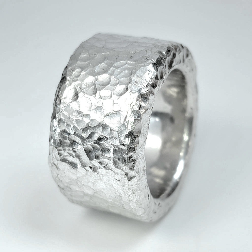 Hammered CUSTOM Organic Solid 999 Silver Ring 31g 1Oz Width 13.5mm Thick 3.5mm