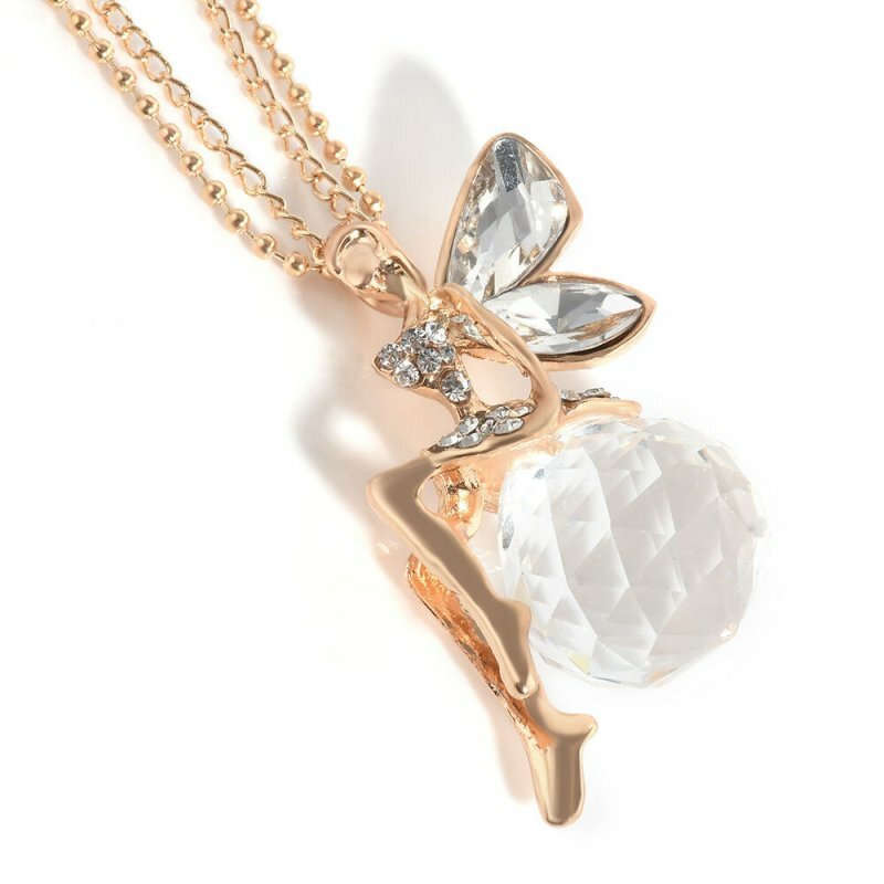 Fashion Women Crystal Fairy Angel Wing Pendant Long Chain Sweater Necklace Gift
