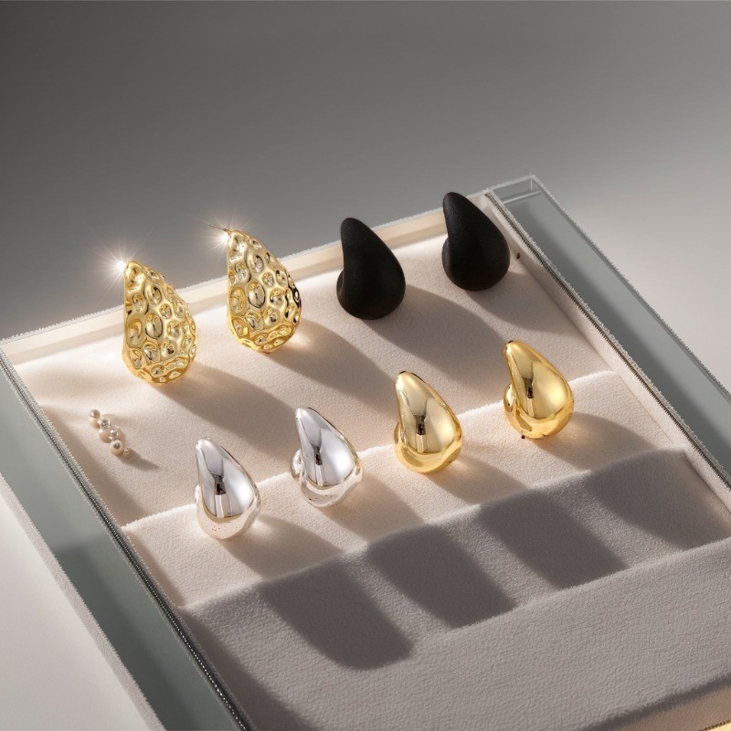4Pairs Women’s TearDrop Hammer Pattern Ear Studs Set Fashion Geometric Earrings