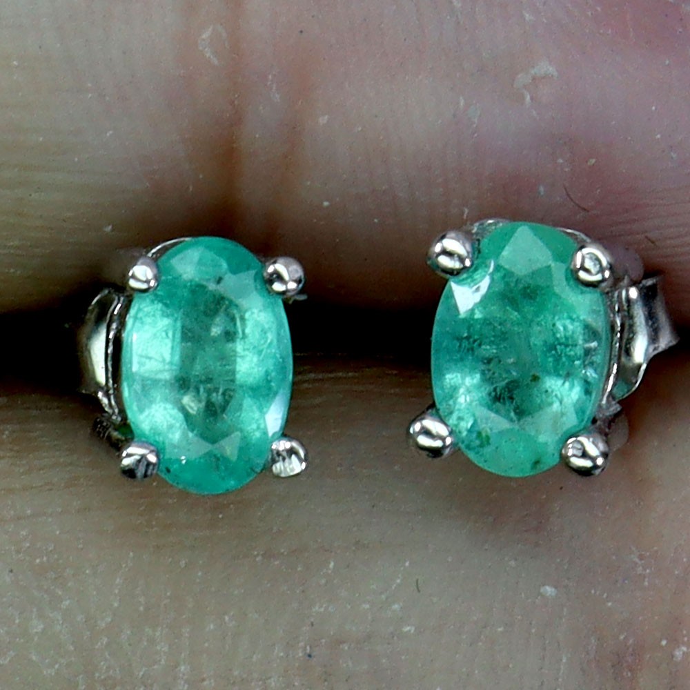 925 Sterling Silver Earrings Oval Emerald 6x4mm Natural Gemstone Jewelry