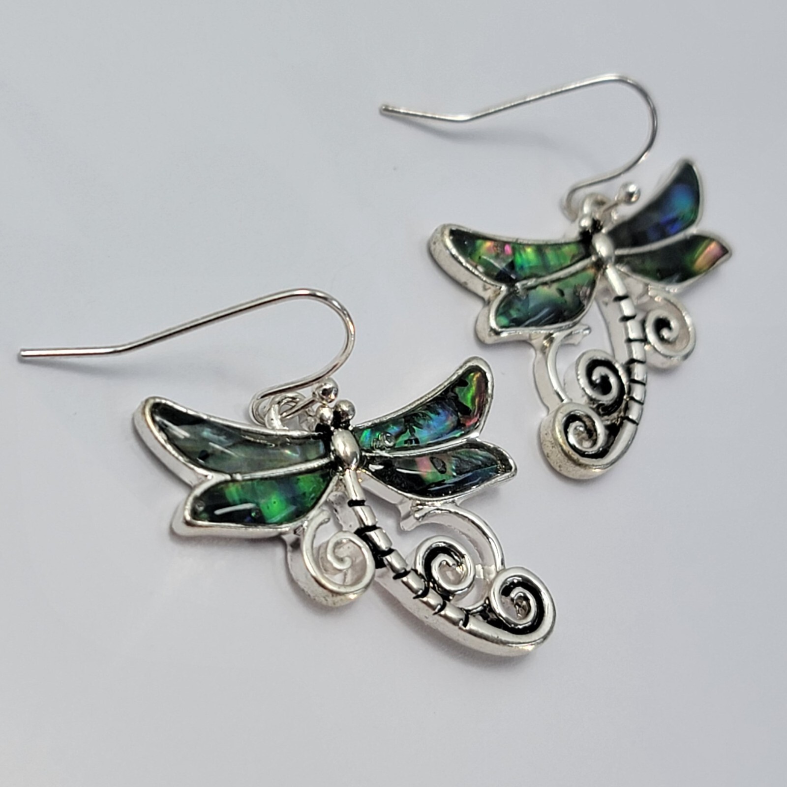 E0895 Mother of Pearl Deco Animal Dragonfly Shape Drop Dangle Hook Earrings