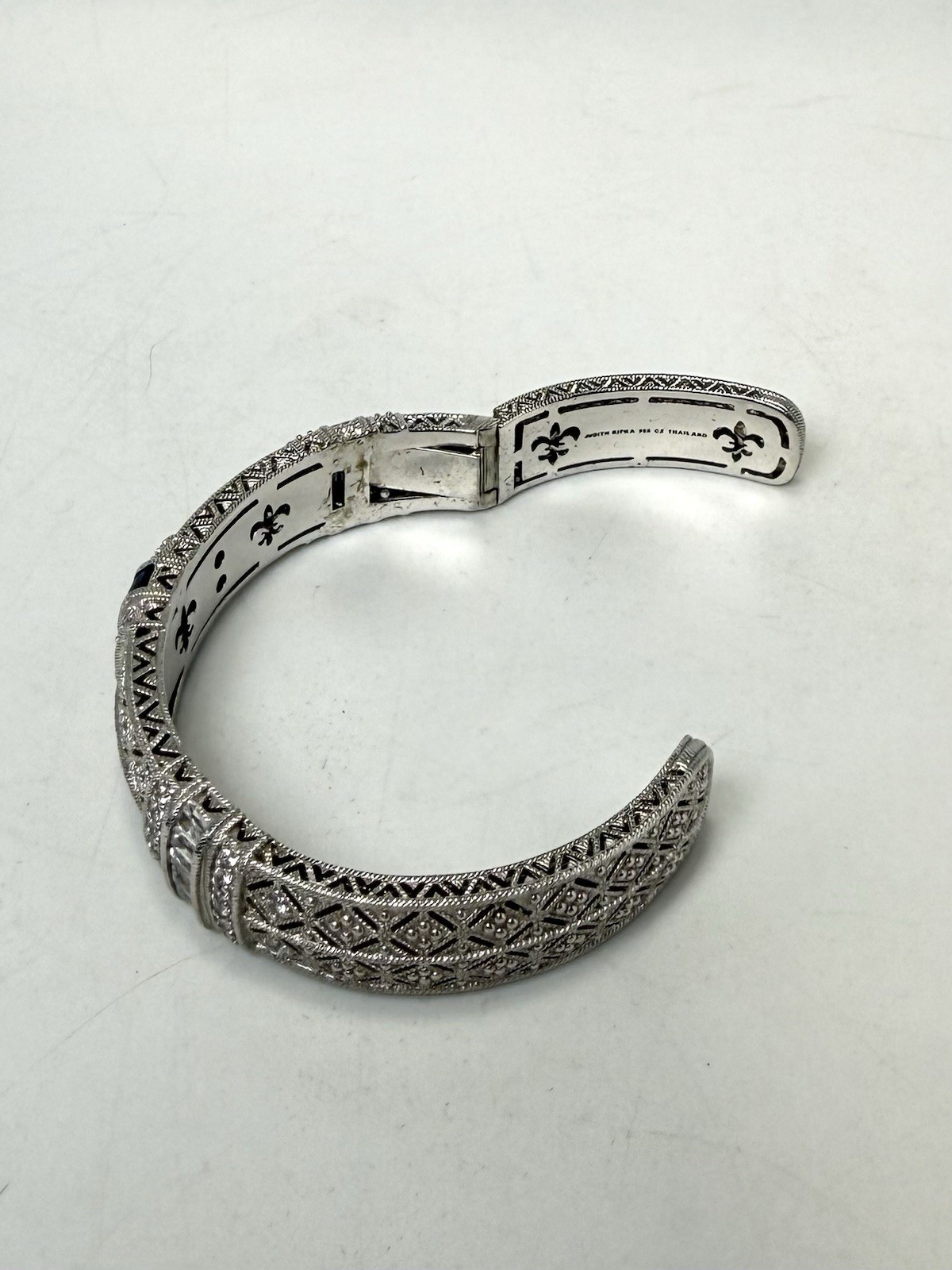 Judith Ripka 925 Sterling CZ Blue Sapphire & Diamonique Cuff Bracelet (J-450)