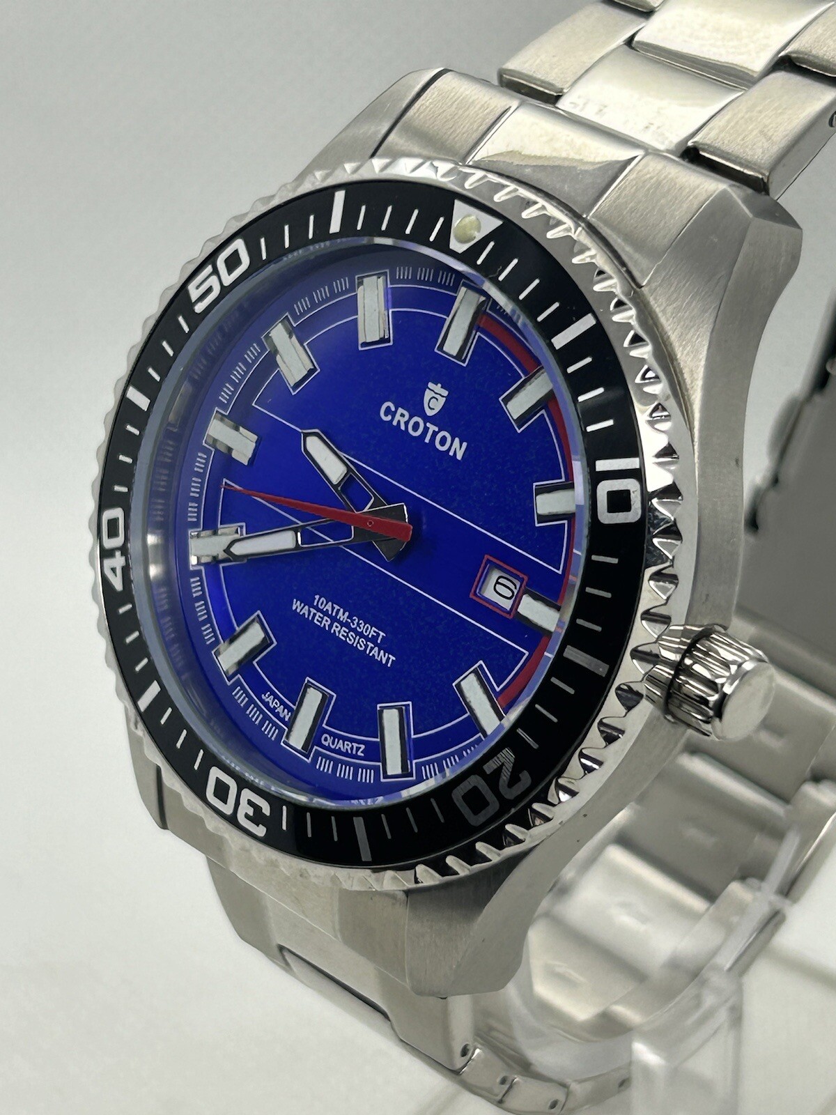 Japan Croton Aquamatic CA301289 WR 10ATM-330FT Blue Dial Black Bezel Watch, 44mm