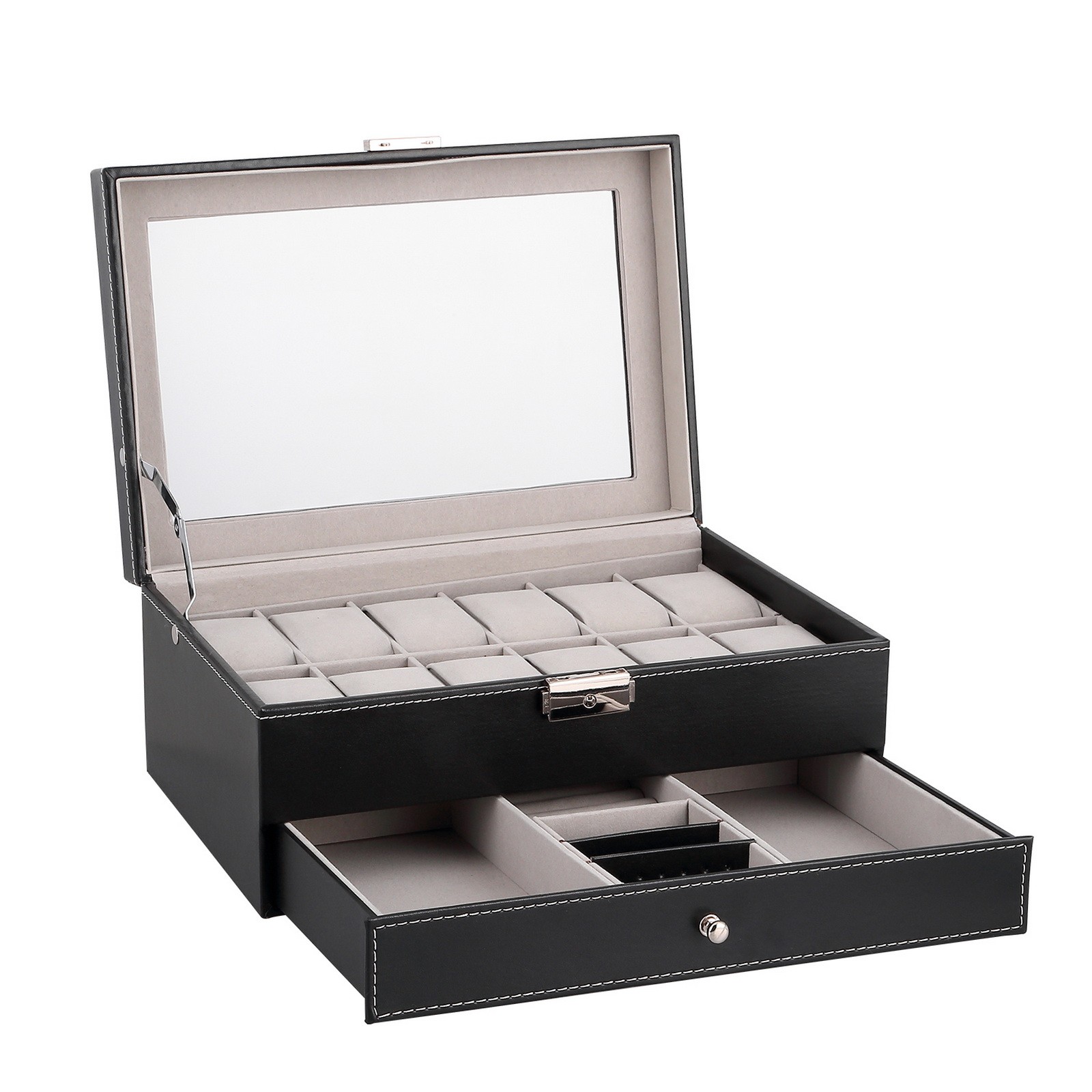 3/6/8/10/12/20/24 Slot PU Leather Watch Box Organizer Jewelry Display Storage
