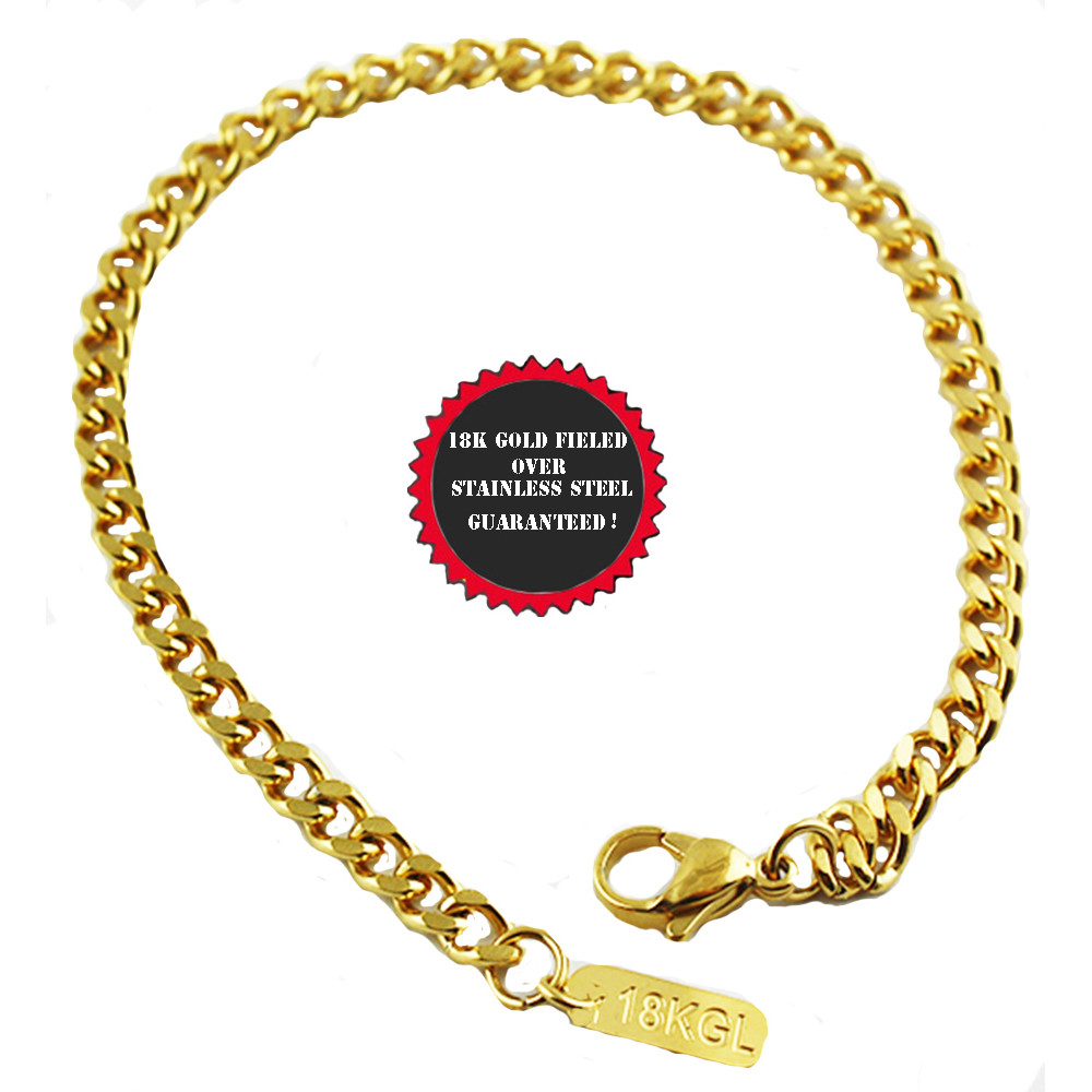 Chain Necklace Bracelet 18k gold plated Link Curb Cuban 4mm 7-36” Men’s