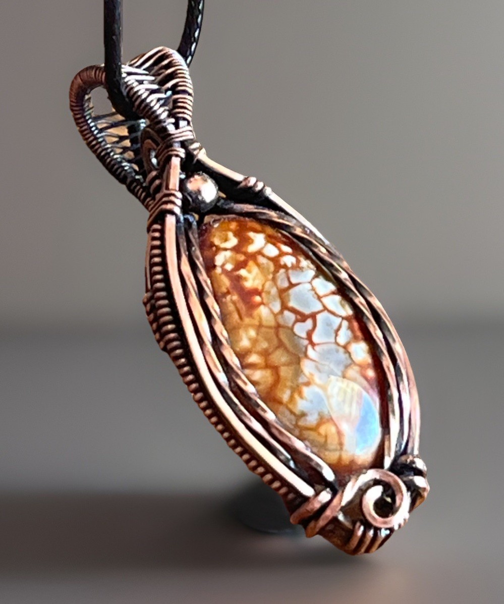 Orange Agate (dyed)~ Handmade copper wire wrapped pendant 6k