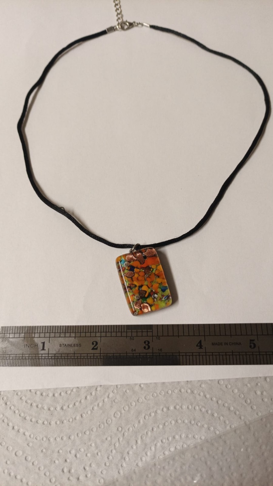 Vetro di Murano Italian Murano Art Glass Pendant Necklace w Black Floss