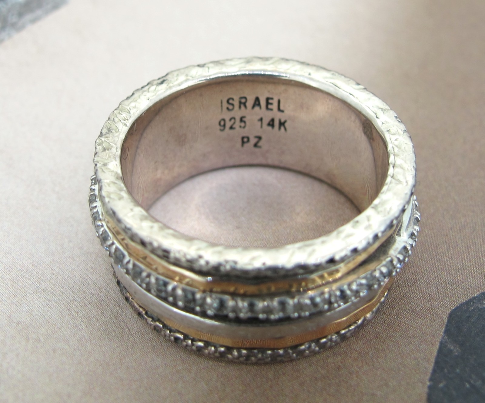 PZ Paz Creations 925 Silver & 14k Yellow Gold Diamonds Israel Movable Band 8