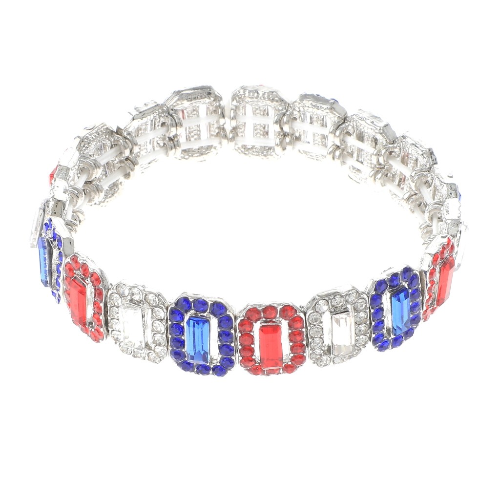 Silver Tone Alloy Metal Rhinestone Stretch Bracelet ESB4481-MUL