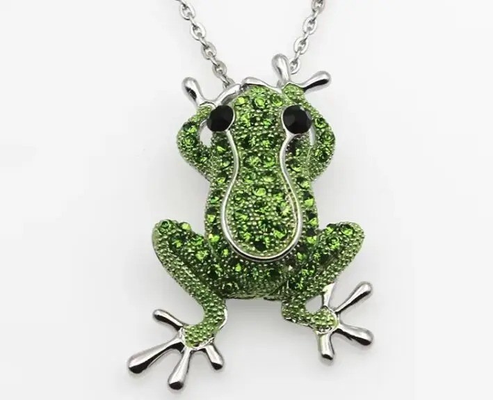 Green Crystal Frog Brooch Gold Rhinestone Animal Pin Fashion Jewelry Gift