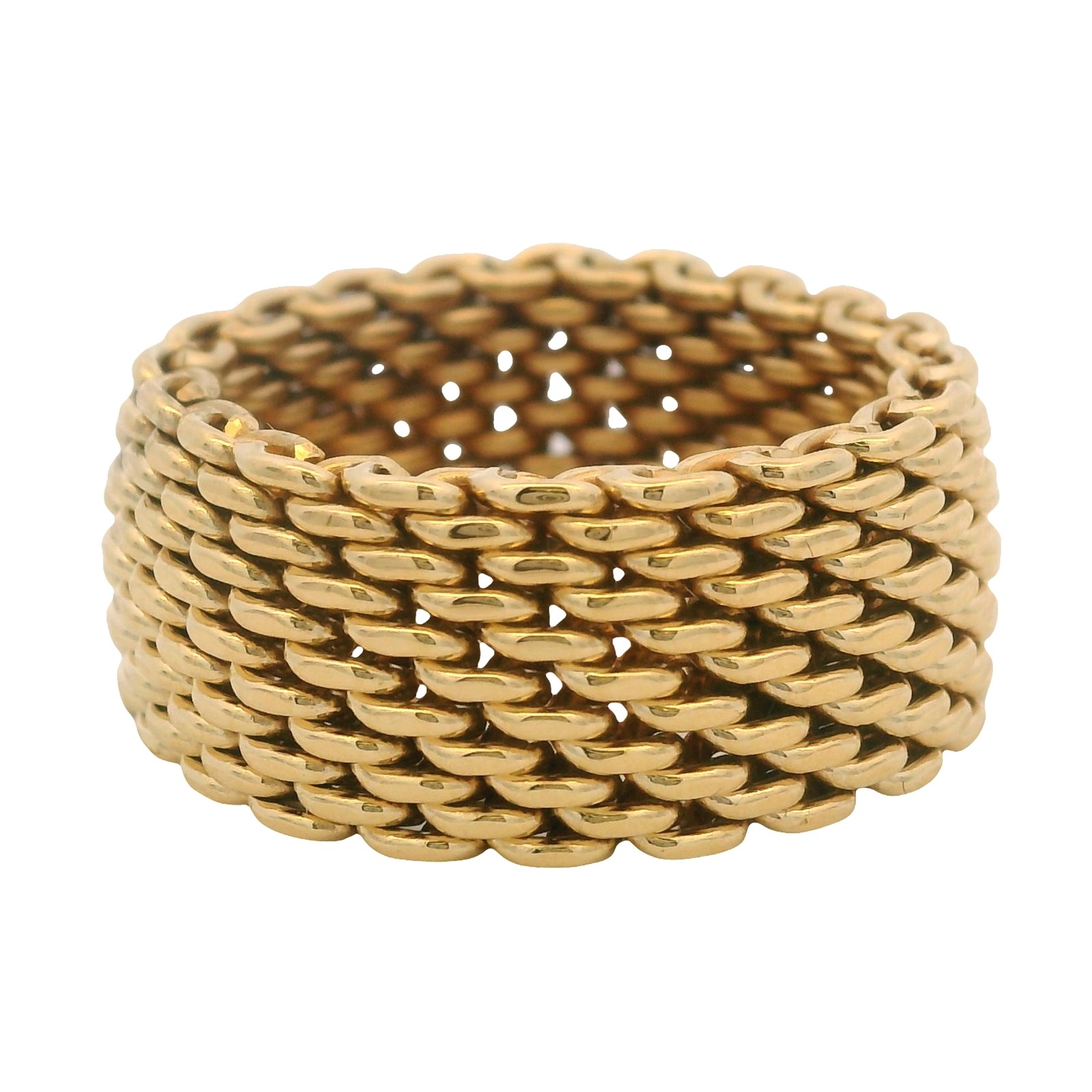 Tiffany & Co Retired 18kt Yellow Gold Somerset Mesh 10mm Wide Band Ring Size 10