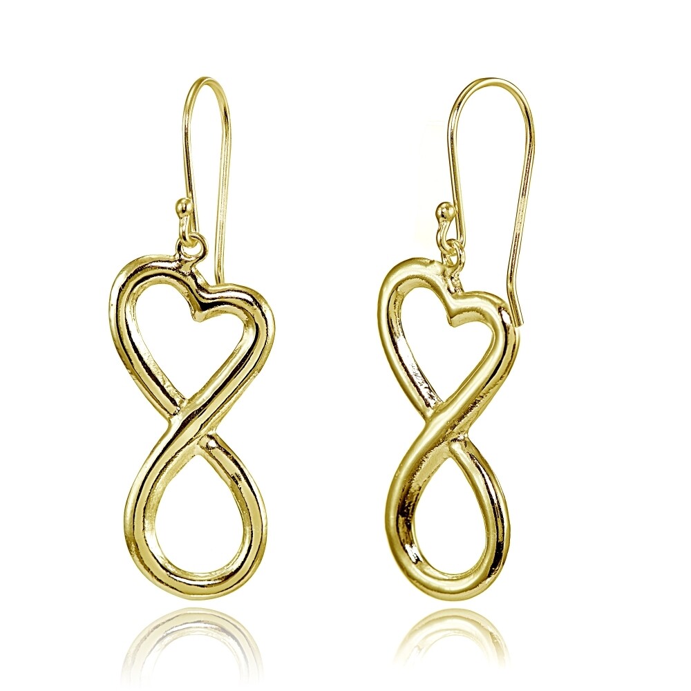 Yellow Gold Flashed Silver Infinity Heart Figure 8 Dangle Earrings