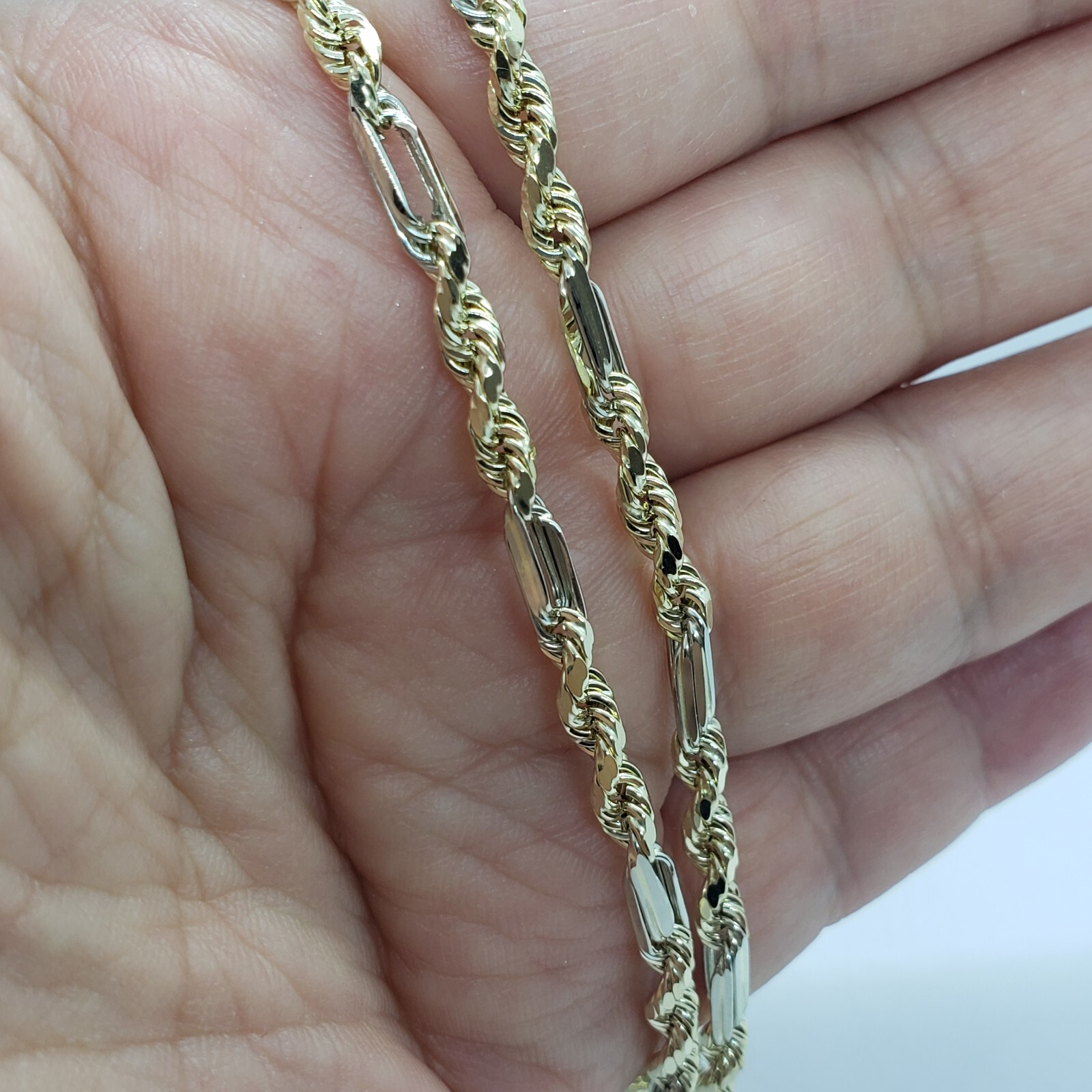Authentic 14k Real Gold Two Tone Figarope Chain Necklace Lobster 3mm-6mm 18″-30″