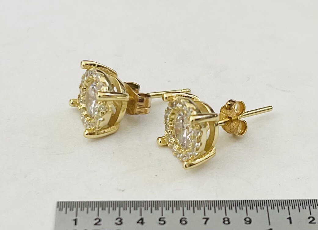 Fuzion Creations FZN Sterling Silver Yellow Gold Halo CZ Stud Earrings
