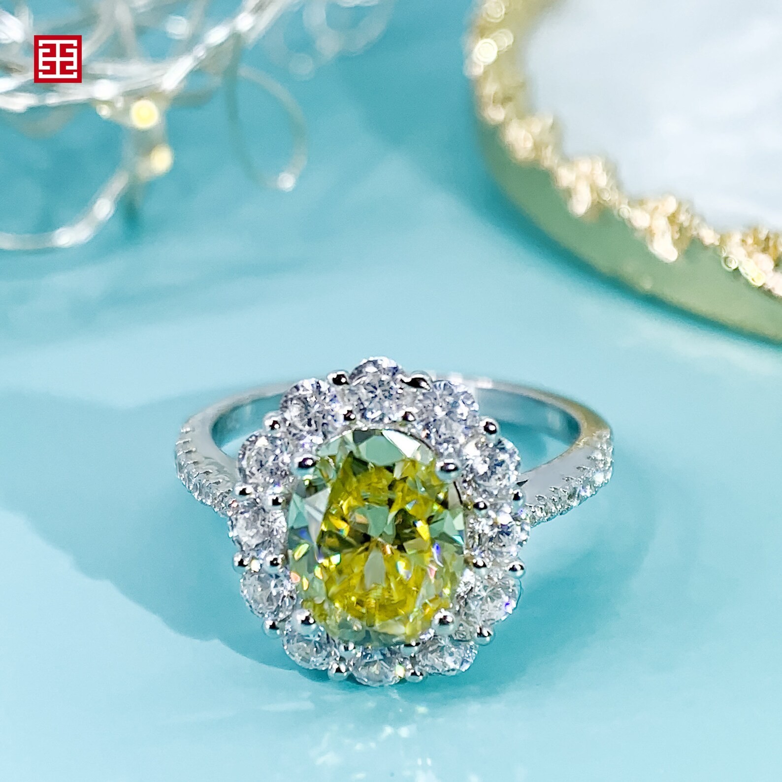 4.00 Ct Oval Cut Yellow Sapphire Diamond Engagement Ring 14K Solid White Gold 7