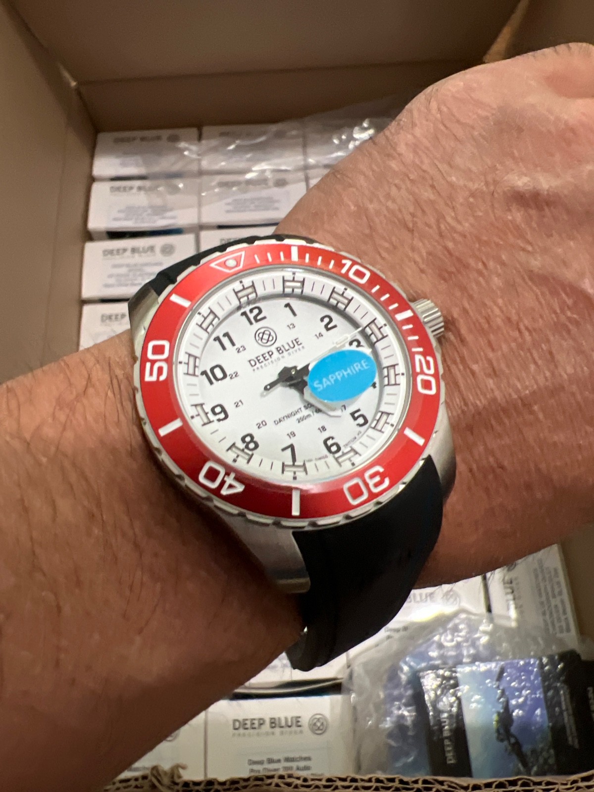 DEEP BLUE WATCHES❤️SOLOR SS DIVER🫶STRAP RED WHITE BEZEL🤩WHITE DIAL📞