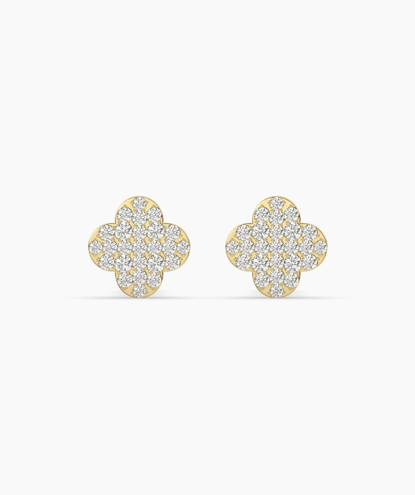 14K Solid Gold Round Cut Lab Grown Diamond Four Leaf Clover Pave Studs For Gift