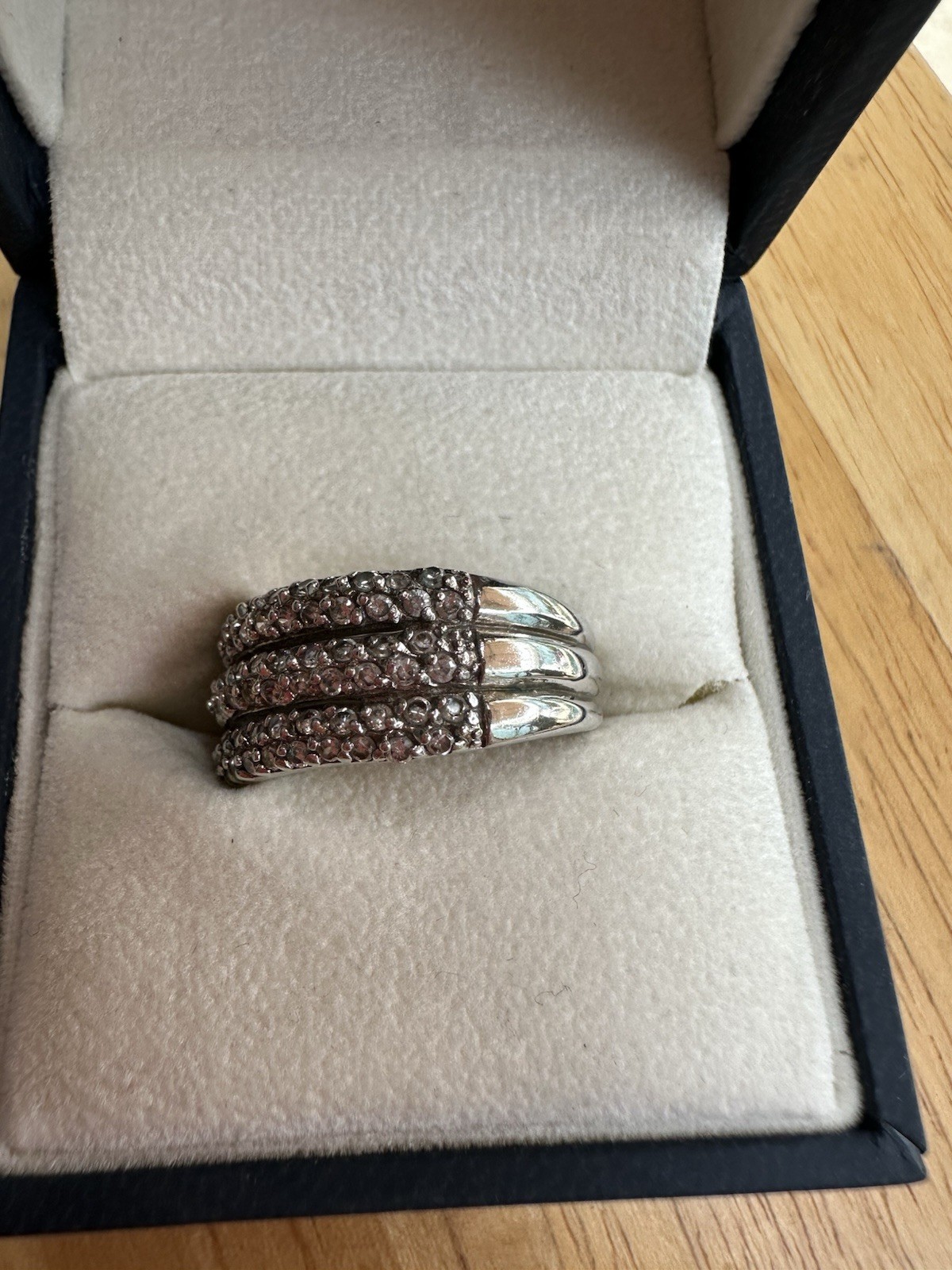 Beautiful Three Row White Topaz Right Hand Ring Size 7 1/2