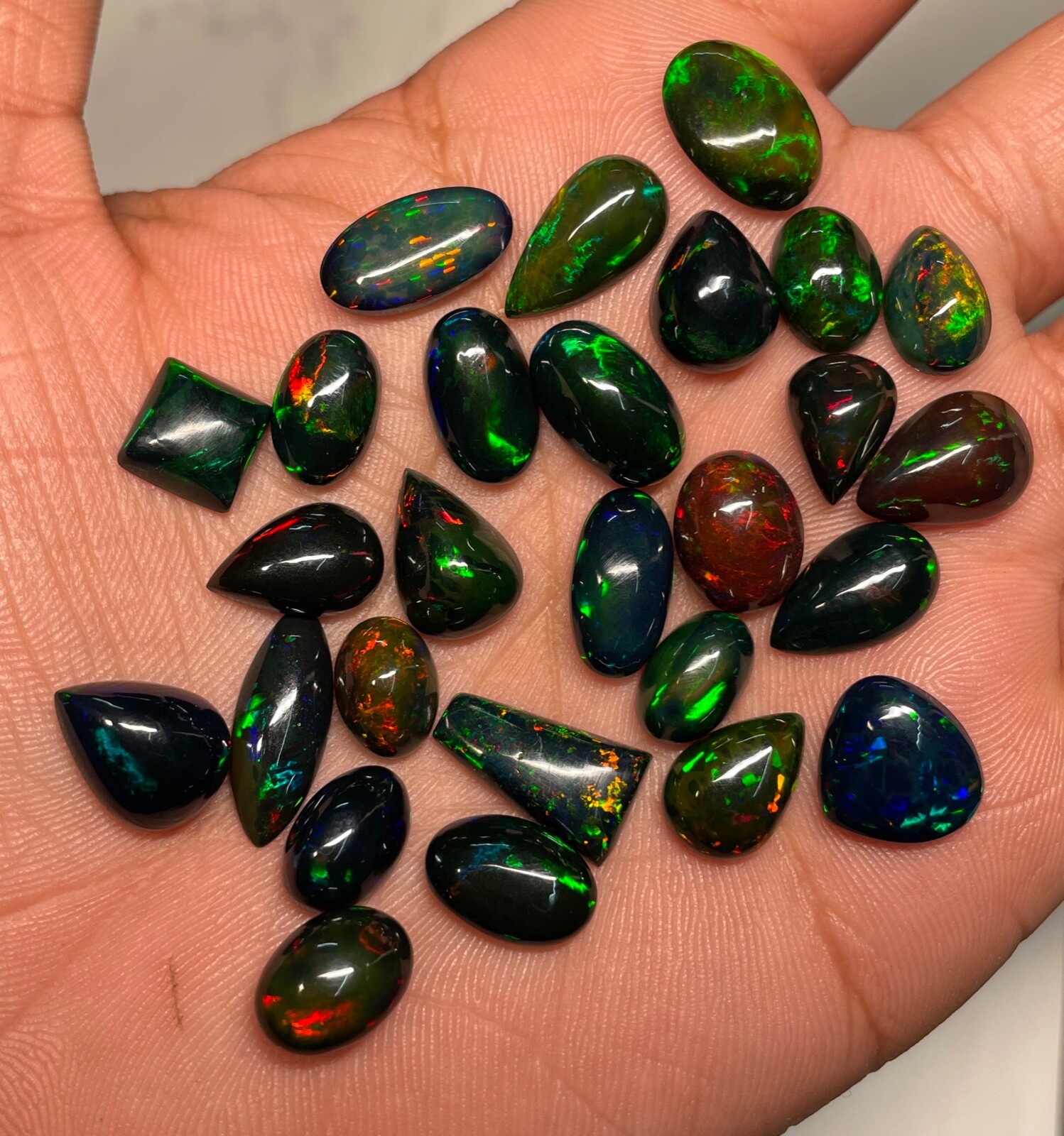 AAA quality Natural Black Opal Loose Gemstones Cabochons Lot Ethiopian Opals