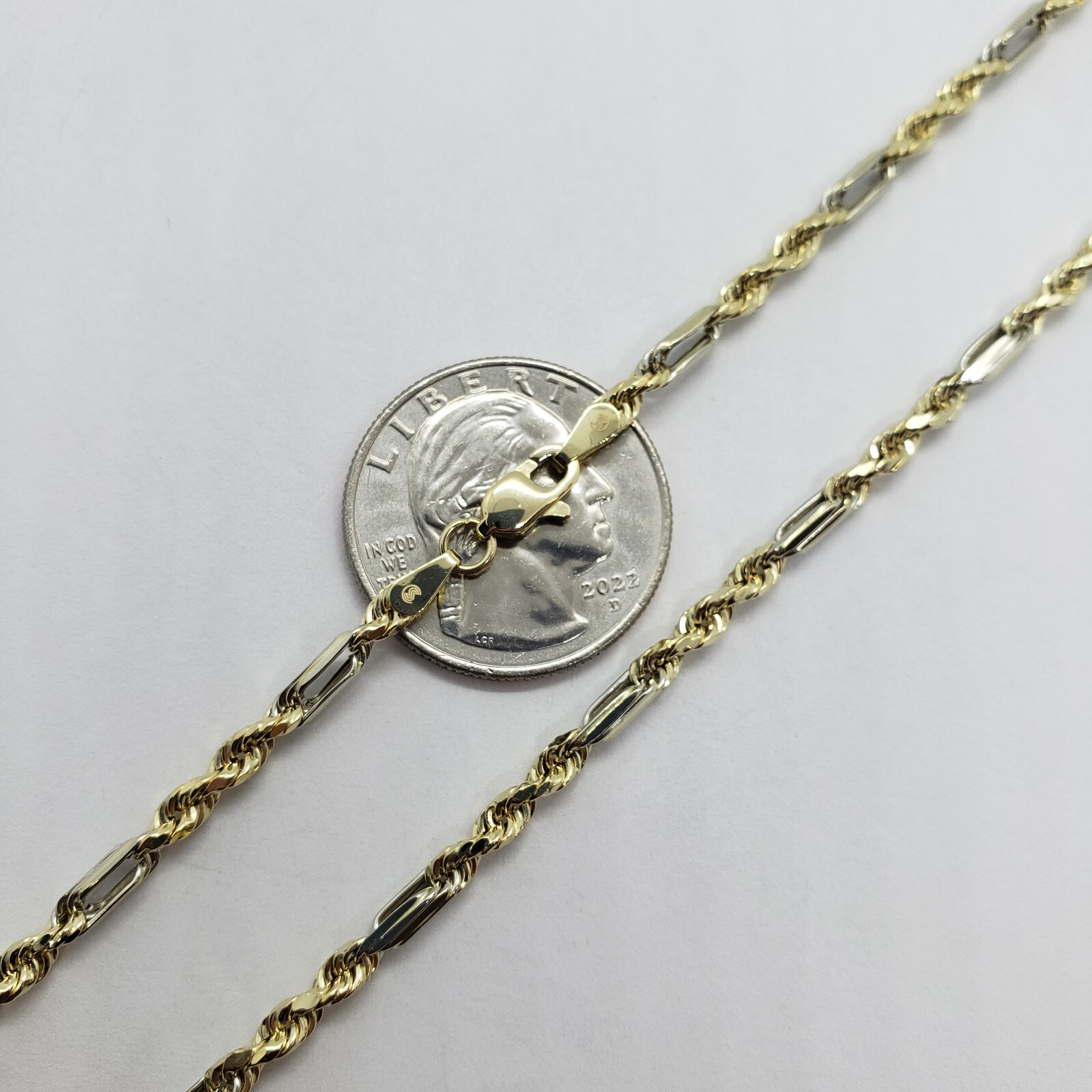 Authentic 14k Real Gold Two Tone Figarope Chain Necklace Lobster 3mm-6mm 18″-30″