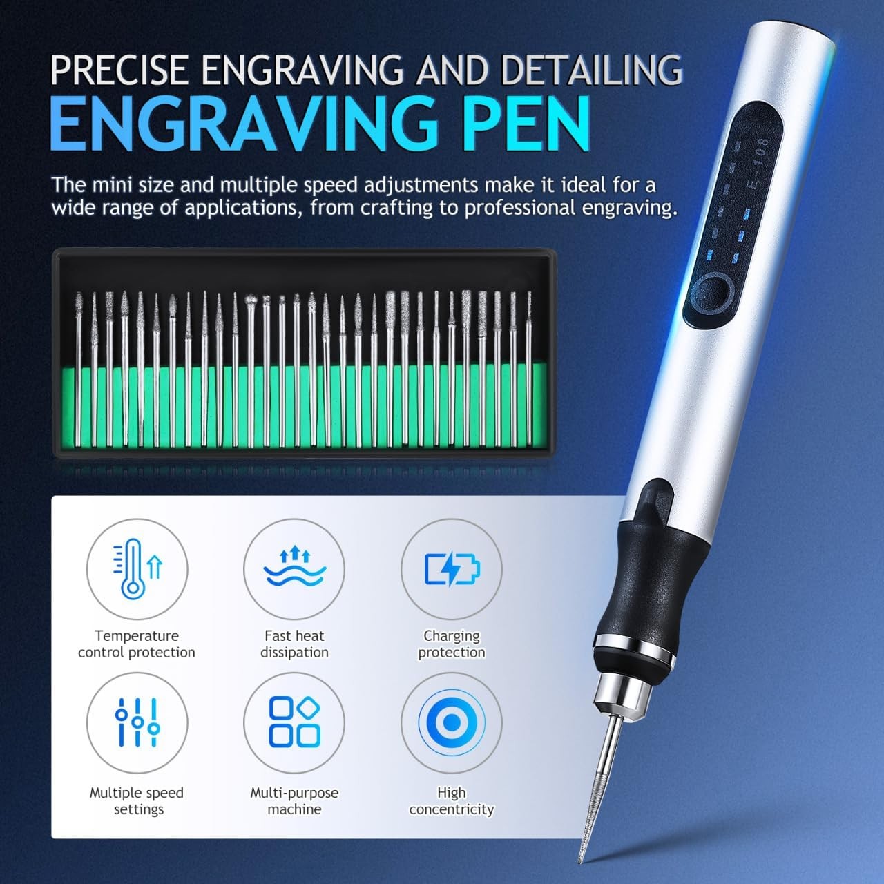 USB Rechargeable Engraving Pen with 34 Bits Mini Electric DIY Engraver Cordless