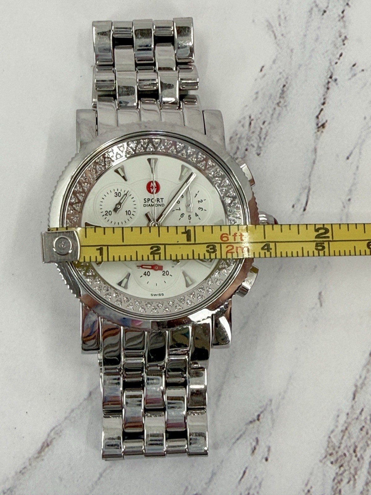 MICHELE Sport Diamond Chronograph Watch 71-5250 Stainless Steel 38mm Tested