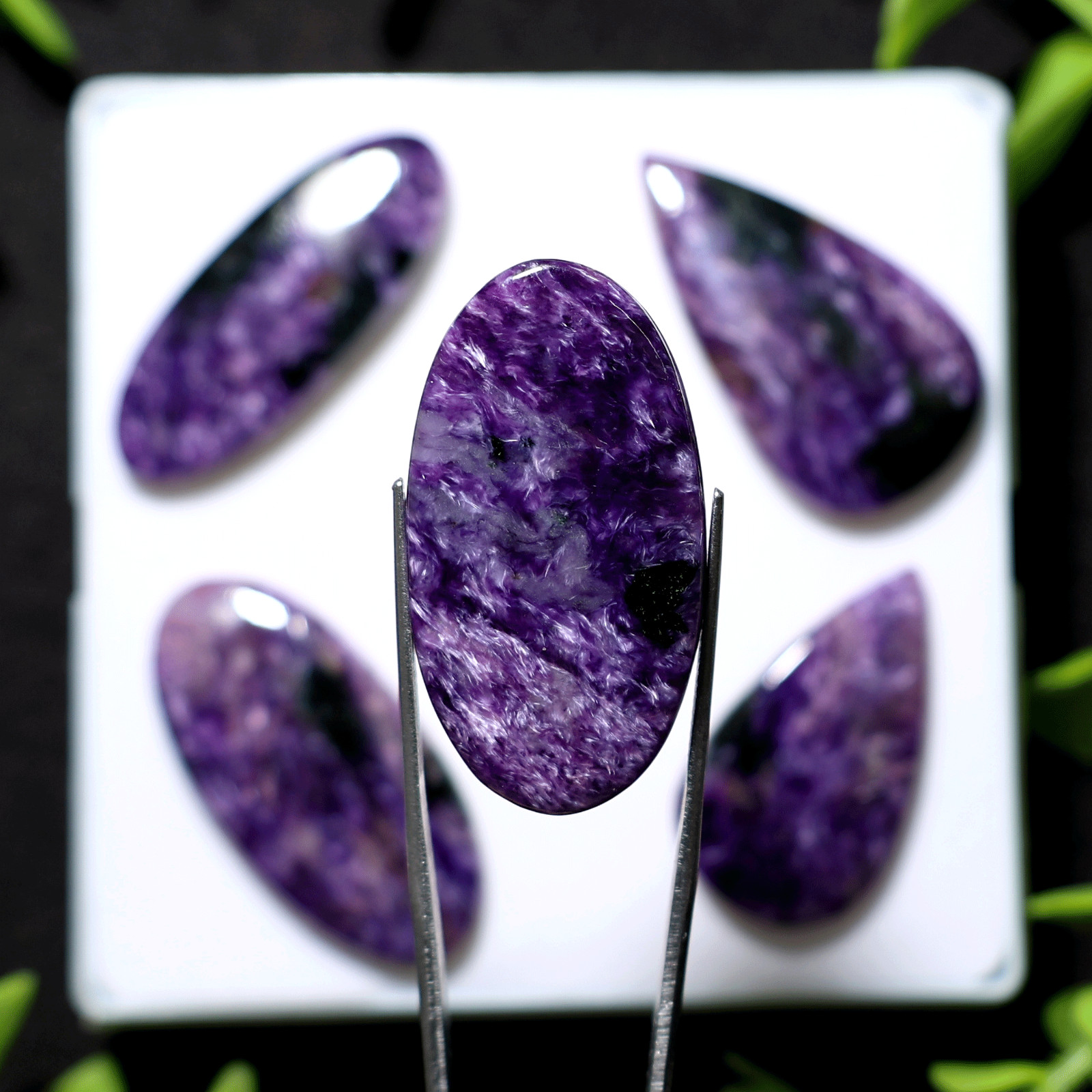 Violet Silk~ 5 PC Siberian Charoite Hi-Quality 36mm-42mm Cabochon Gemstones Lot