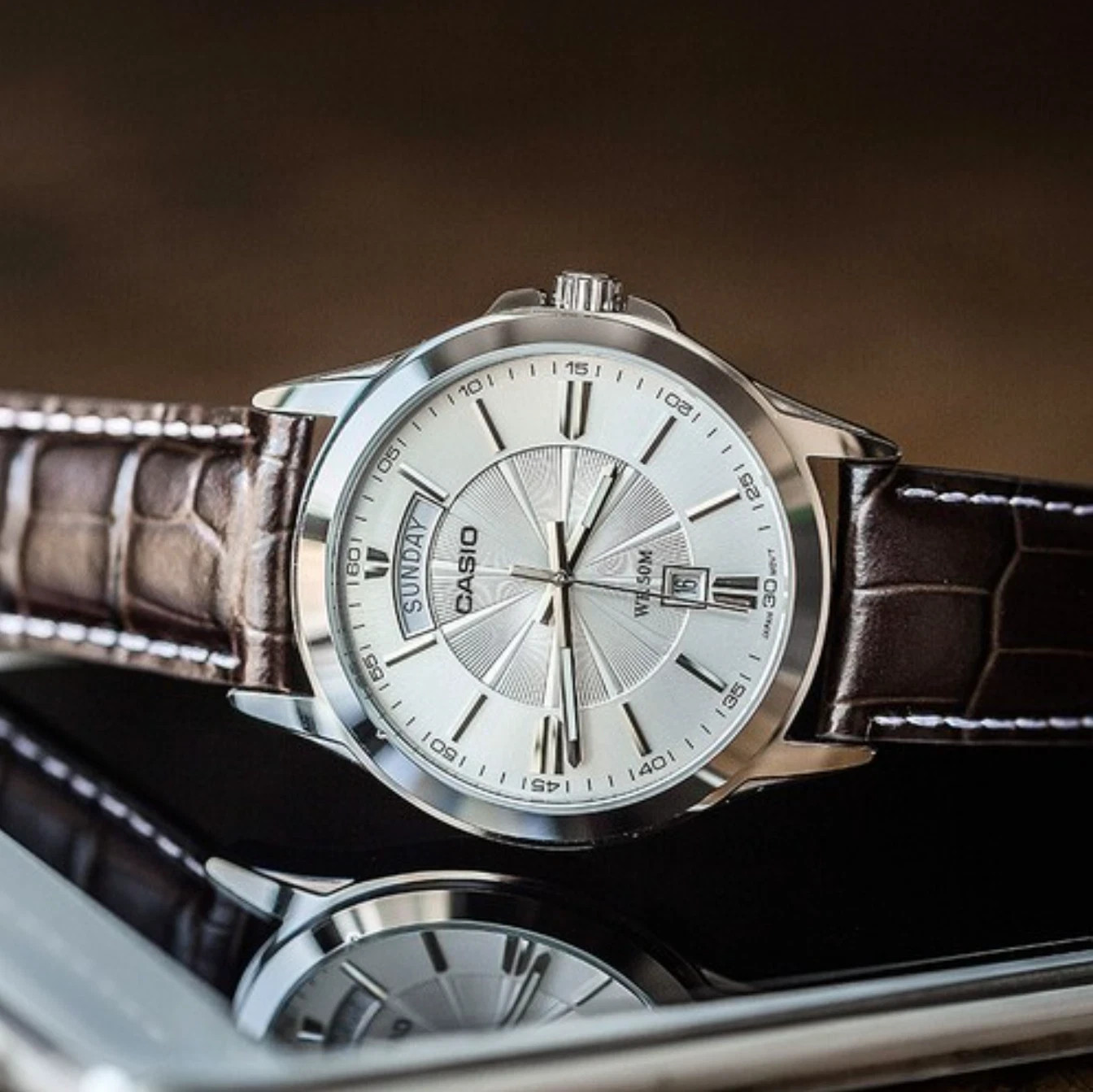 Casio MTP-1381L-7A Analog Leather Strap Quartz Men Watch Dress Classic Silver