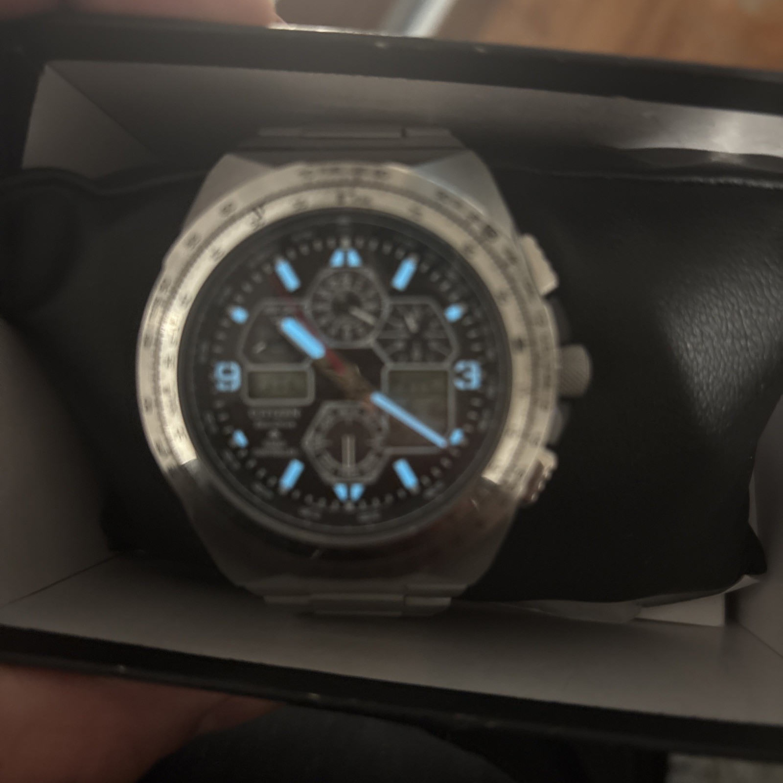 Citizen Men’s Air Chronograph Calendar Eco-Drive Silver Watch 46 MM JY8120-58E