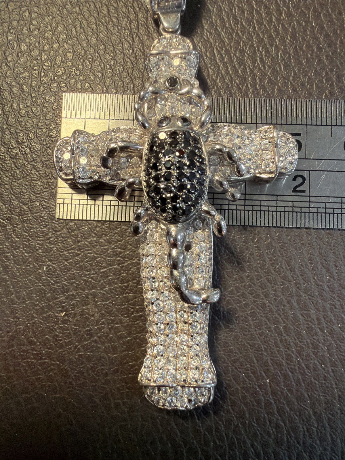 Beautiful 925 Sterling Silver large Zirconia Cross pendant 3.3/4 x 2, 7/8 inches