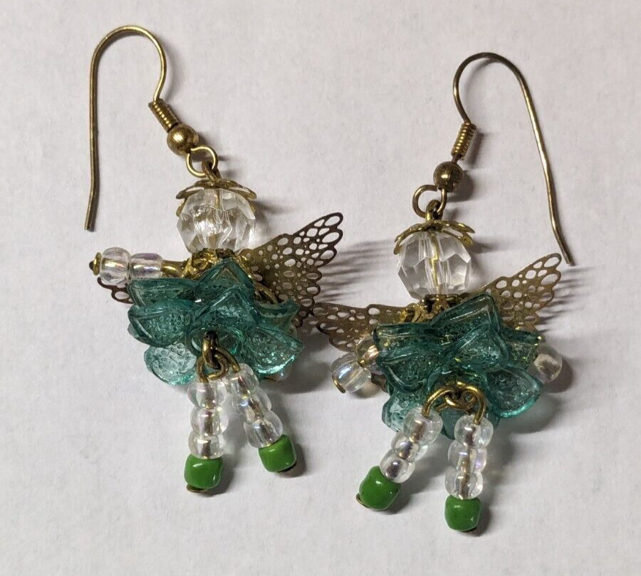Gold tone women’s fashion doll angel shaped hook earrings 2 1/8 in drop