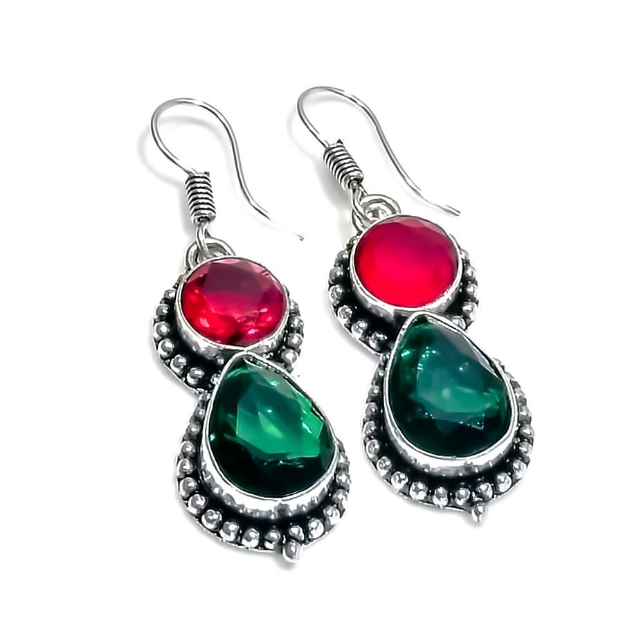 Chrome Diopside Gemstone Handmade 925 Sterling Silver Jewelry Earring Size 1.95″
