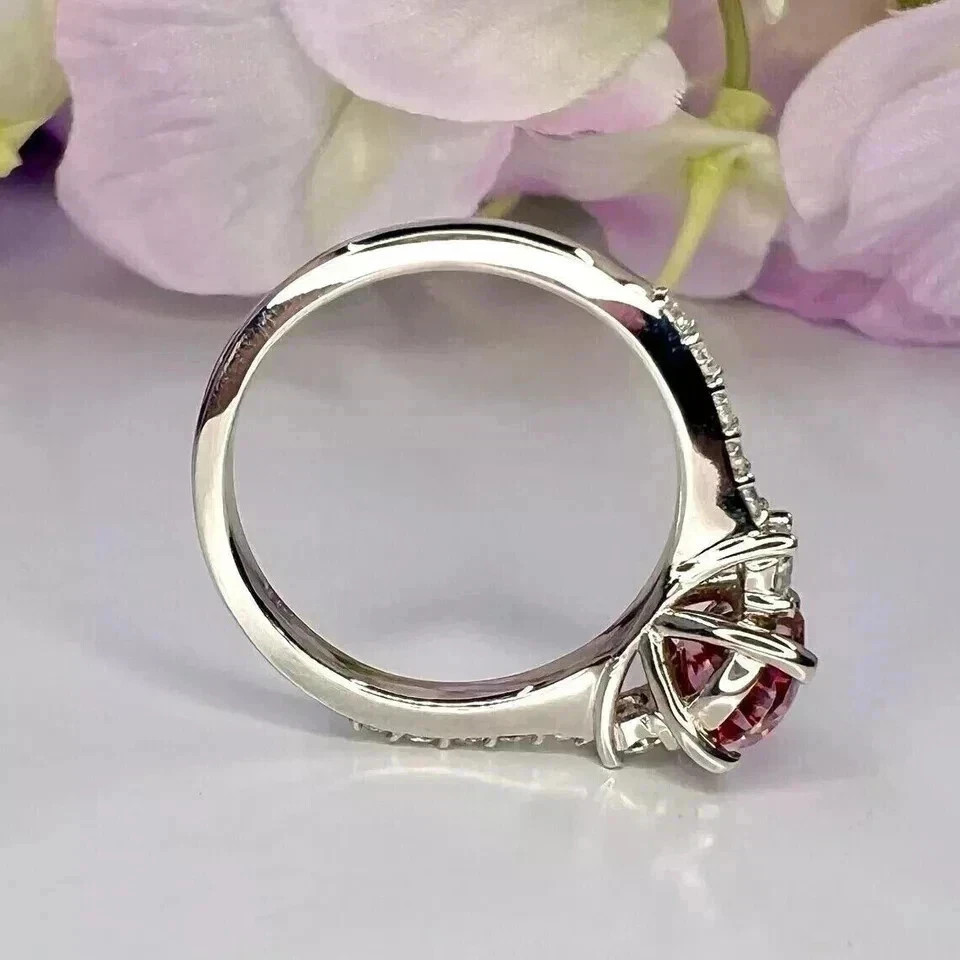 5.85 Ct Natural Pink Sapphire Diamond Bridal Wedding Ring 14K Real White Gold 7