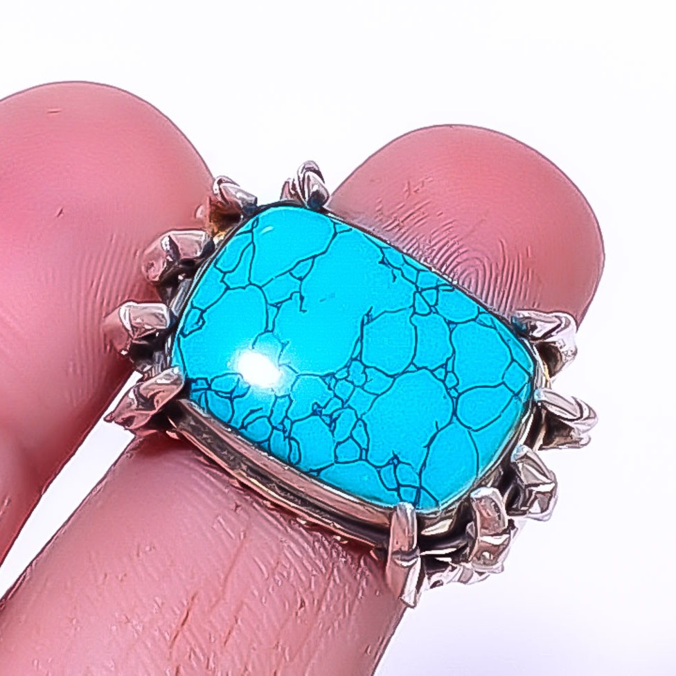 Designer – Turquoise 925 Silver Plated Bali Ring s.8 A330