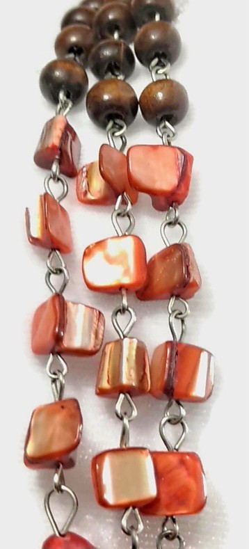 Iridescent Peach Mother of Pearl Shell 3-Strand Statement Necklace & Earring Set