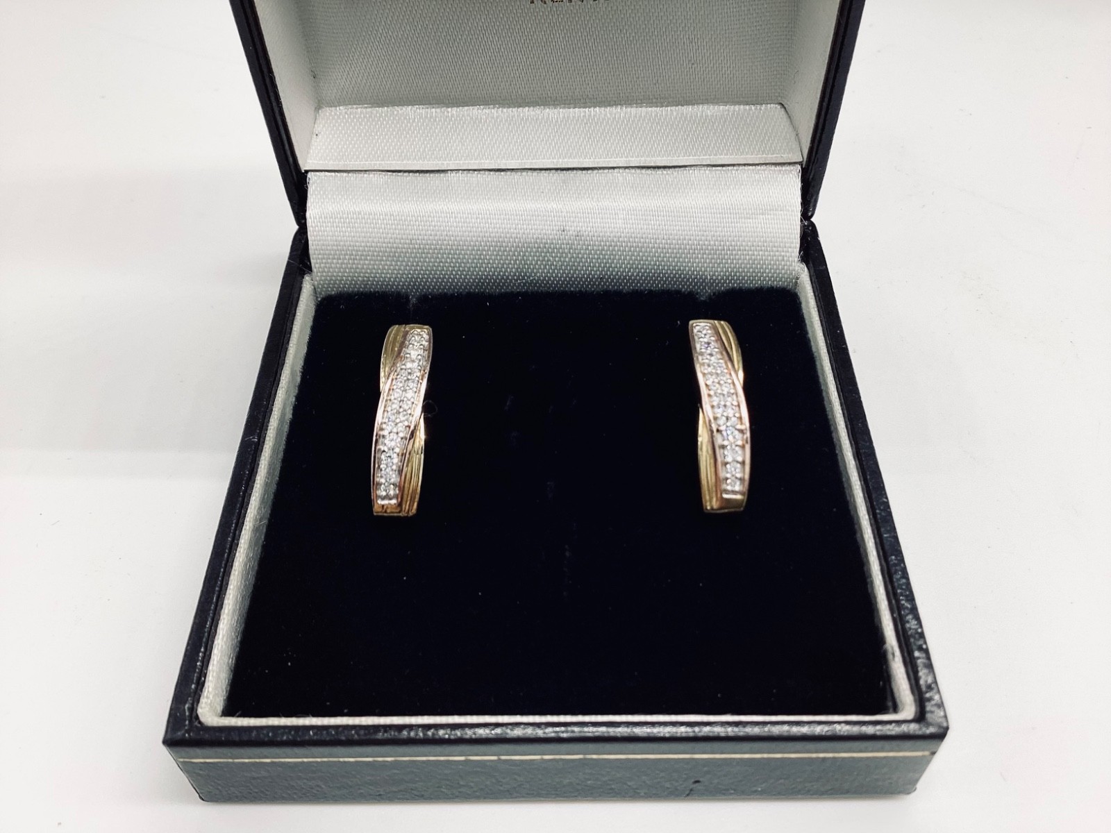 9ct Gold on Solid 925 Silver Earrings White Topaz Set Half Hoop