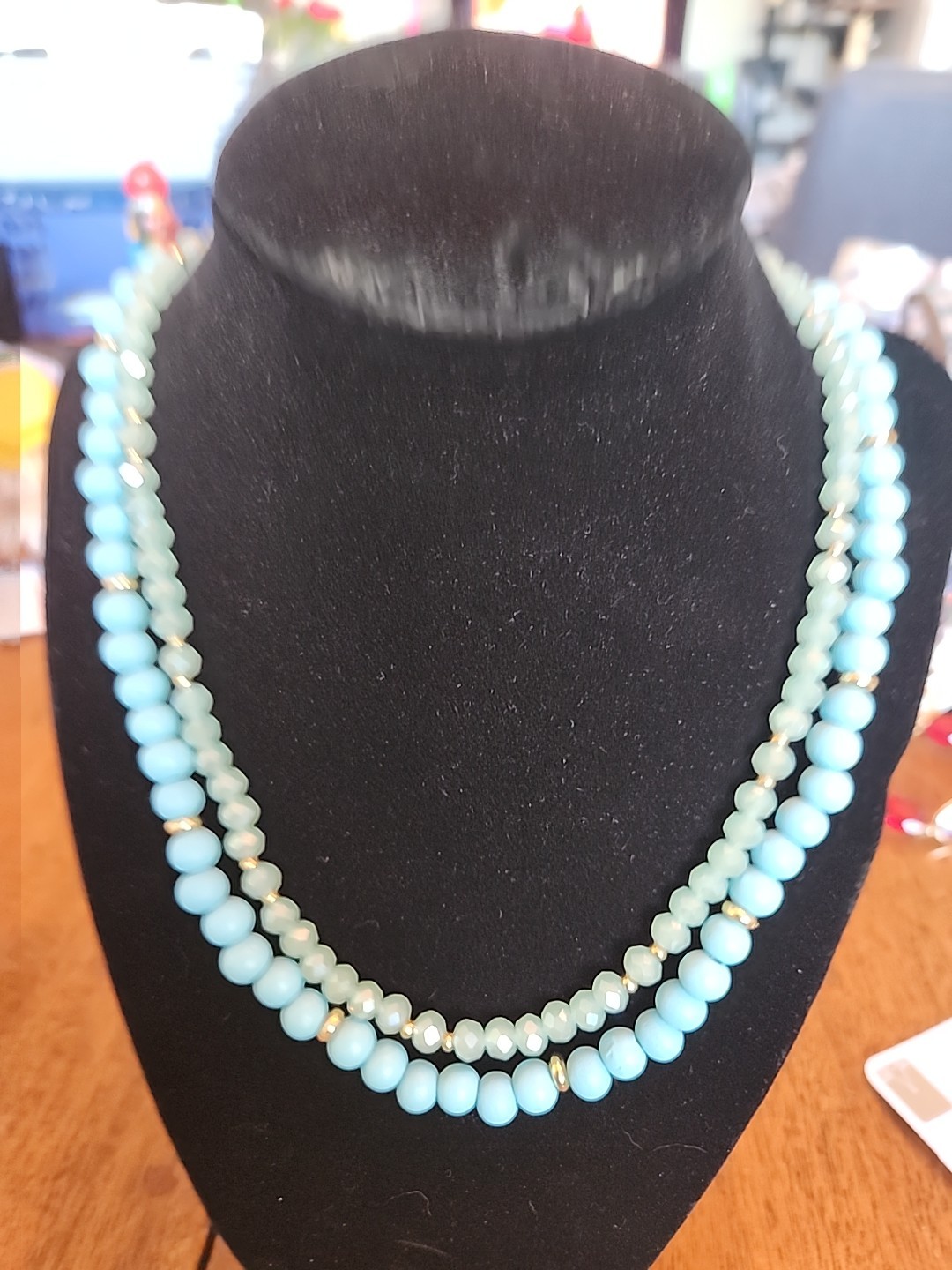 Ashley Cooper 2 Tier Layered Light Blue, Gold Accents Necklace Nwt 18inch W Ext