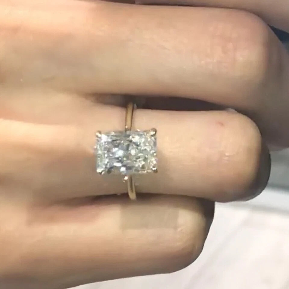 3.0Ctw Radiant Cut Moissanite Solitaire Engagement Ring 14k Yellow Gold Plated
