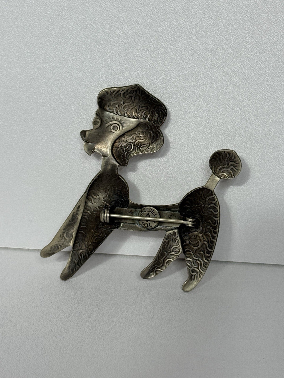 Vintage Bell Trading Nickle Silver Etched Detailed Large Poodle Brooch Pin