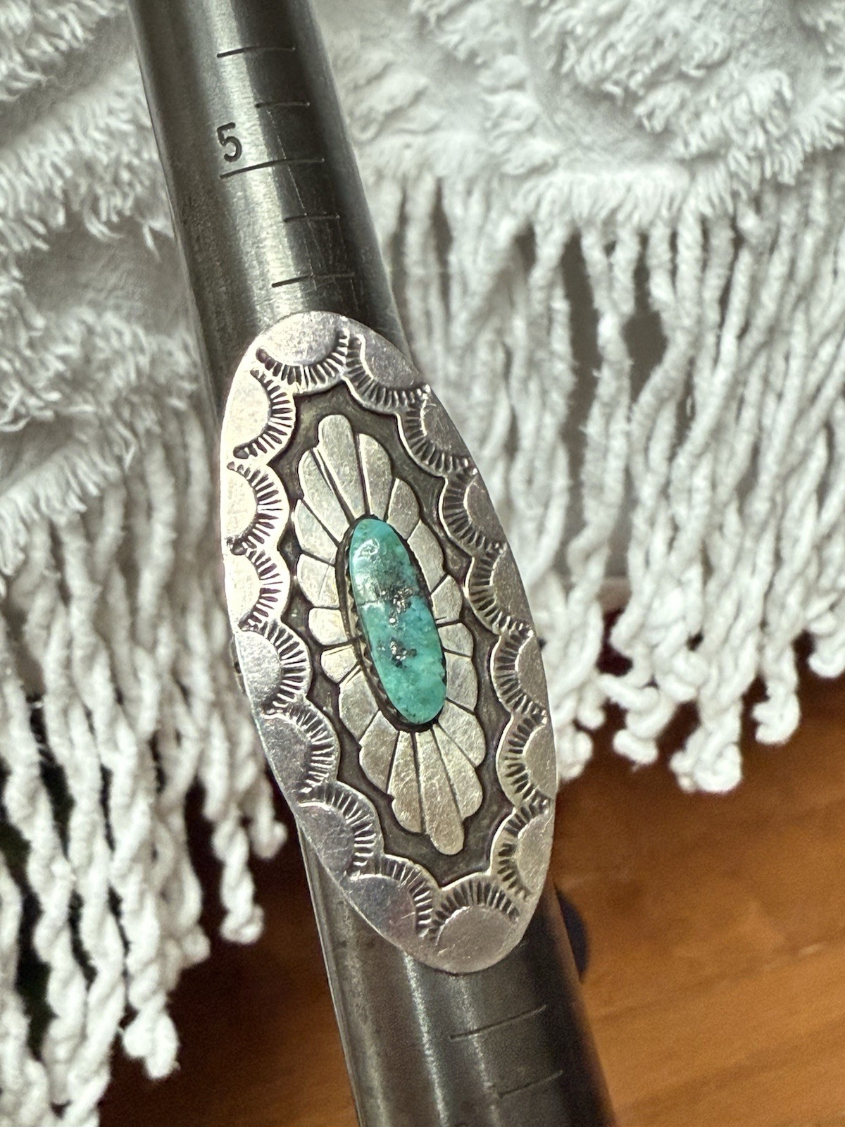 BEAUTIFUL Navajo KIRK SMITH KS Sterling Silver Turquoise Concho Statement Ring 7