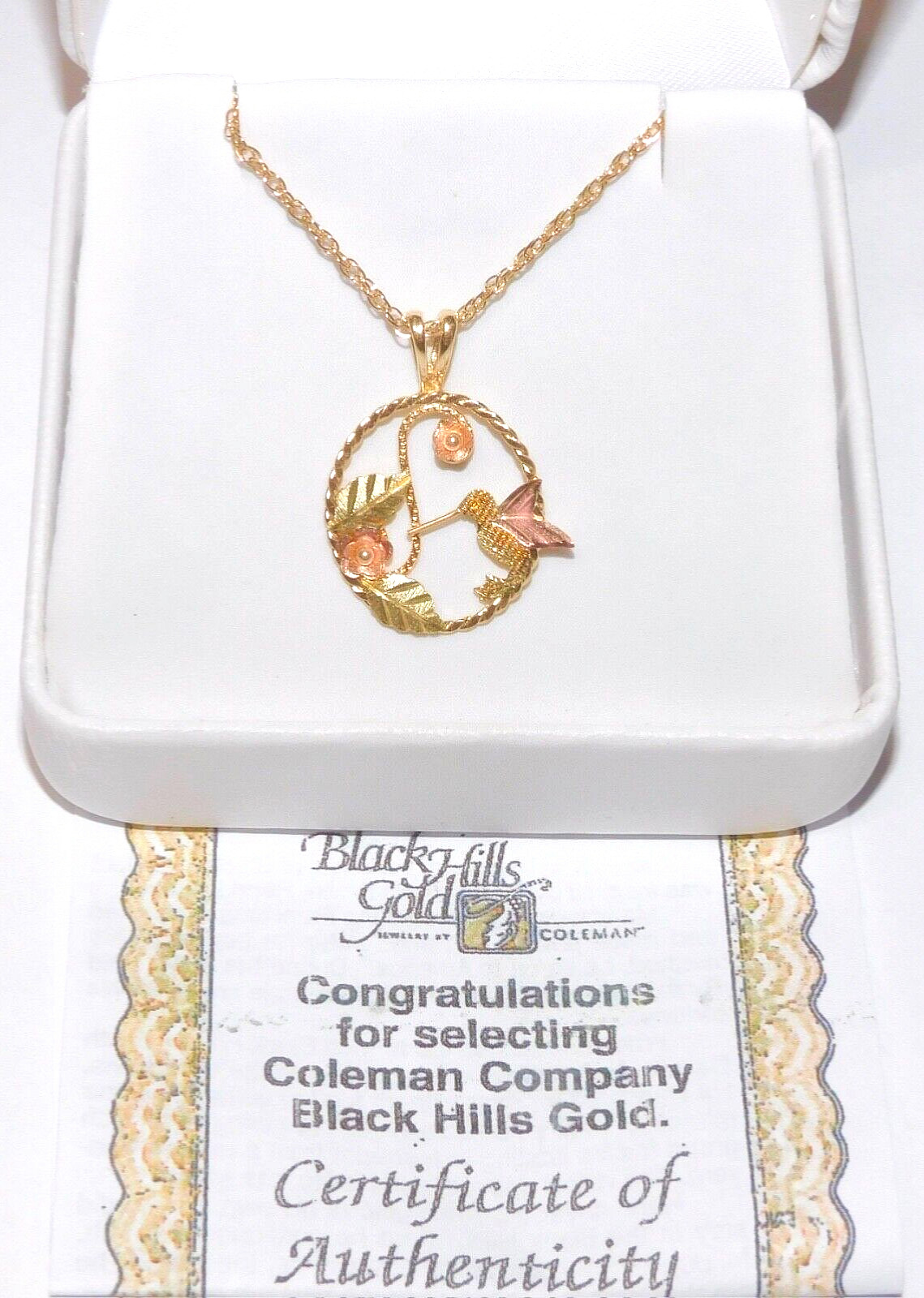 Black Hills Gold 10k Hummingbird Braided Frame Pendant Necklace