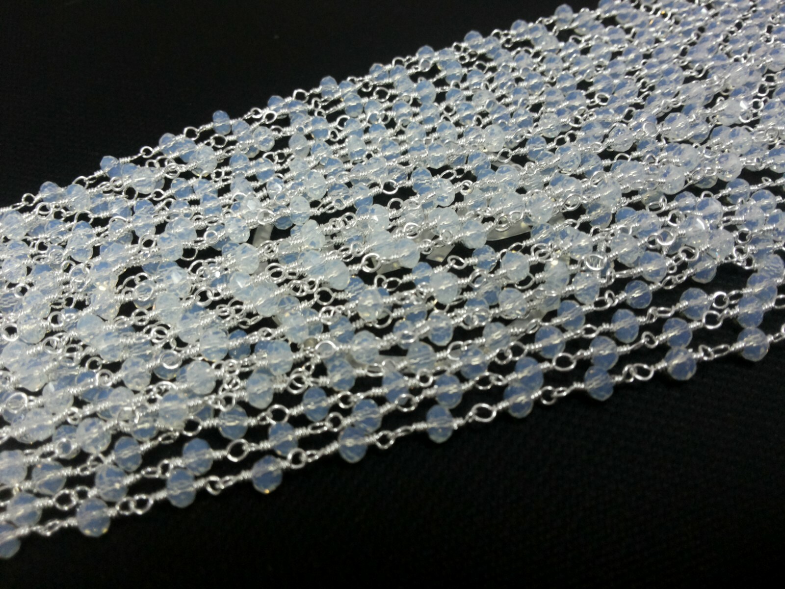 10 Feet Opal Quartz Rondelle Faceted 3-4mm Beads Rosary Chain Silver Wire