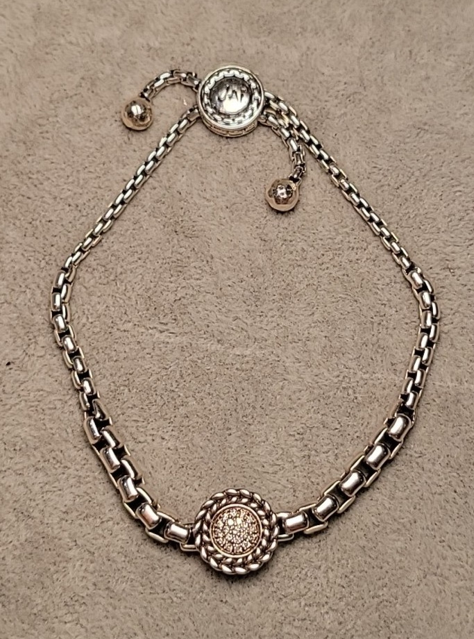 JOHN HARDY JAI Sterling Silver DIAMOND Adjustable SLIDER Pull Chain Bracelet