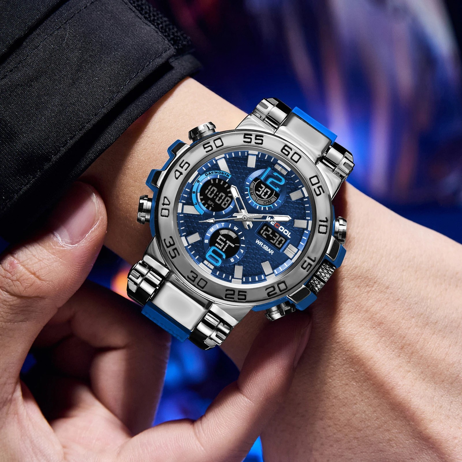 Luxury Mens Watch Quartz Diver Sport Digital Analog 5ATM Waterproof Wristwatch